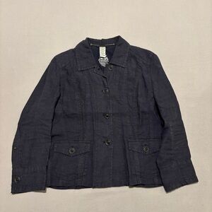 Olsen Europe Cardigan Shirt Navy Blue Pockets Button‎ Linen Casual Size 4 / XS